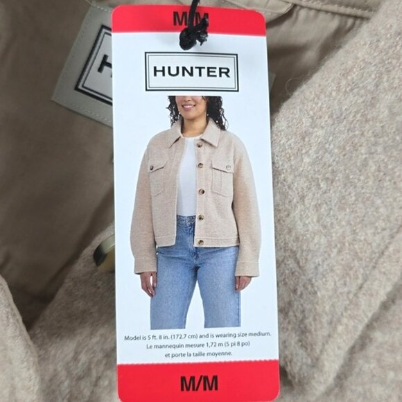 HUNTER Women's Button Down Collared Cream Merino Wool Jacket Pockets Size M - Picture 8 of 15